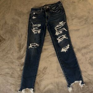 American Eagle Outfitters Women's Ripped Dark Blue Skinny Jeans